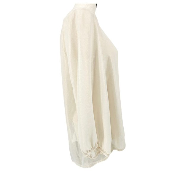 NY Collection Top Womens Small Cream Gold Shimmer 3/4 Sleeve Button Lace NWT - Picture 4 of 13